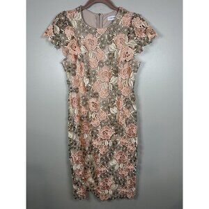 Calvin Klein Floral Lace Sheath Dress Size 8 Embroidered Church Party